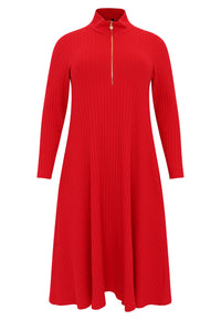 Pullover-dress zipped collar RIB - red - #2