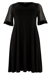 Dress V-neck LACE - black - #4