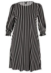 Dress Puff Sleeve STRIPES - black - #4
