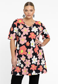 Tunic wide bottom HIBISCUS - black - #2