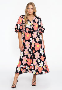 Dress buttoned HIBISCUS - black - #1