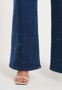 Jeans wide leg 5-pocket with strass - indigo - #6
