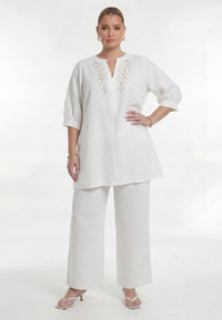 Trousers loose LINEN - white - #1