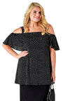Singlet flare off shoulder DOTS - black