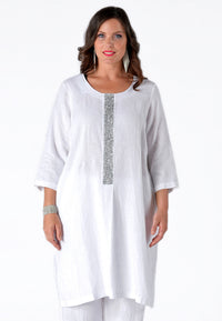 Dress beaded LINEN - white - #2