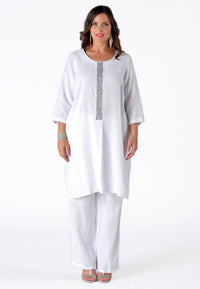 Dress beaded LINEN - white - #1