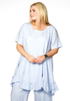 Blouse ruffled bot LINEN - blue - #1