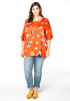 Blouse wide frilled sleeves FISHES - orange