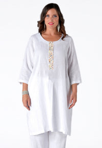 Dress beaded placket LINEN - white - #1