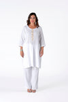 Dress beaded placket LINEN - white - #2