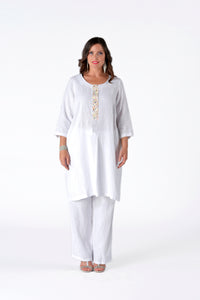 Dress beaded placket LINEN - white - #2