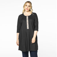 Dress beaded placket LINEN - black - #2
