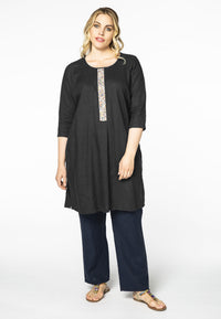 Dress beaded placket LINEN - black - #1