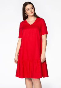 Dress frilled bottom LINEN - red - #1