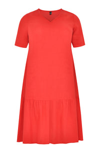 Dress frilled bottom LINEN - red - #4