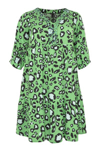 Dress beaded v-neck LEOPARD - green - #4