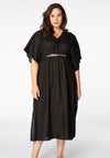 Dress embroidered detail LINEN - black