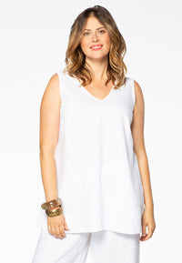 Singlet double v-neck LINEN - white - #2