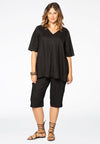 Blouse pleated v-neck LINEN - black