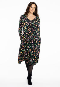 Dress V-neck pleat FLEUR - black - #1