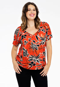 Shirt double V-neck MIX PRINT - red - #2