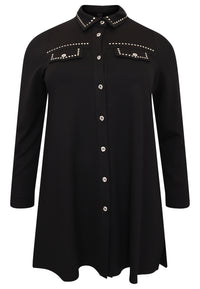 Blouse with studs INTERLOCK - black - #4