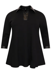 Tunic faux leather details INTERLOCK - black - #4