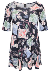 Tunic wide bottom STAMPS - blue - #4