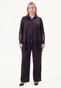 Shirt A-line SATIN - black - #1