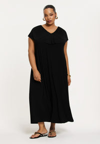 Dress plissé frill V-neck Swing DOLCE - black - #2