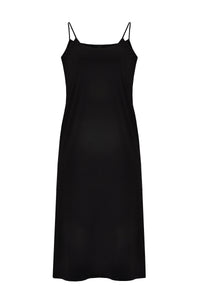Slip dress midi spaghetti straps - black - #1