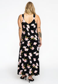 Maxi dress puckering HIBISCUS - black - #3