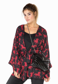 Kimono square sleeve HORSES - black - #2