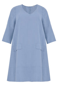 Dress A-line pockets linen - indigo - #2