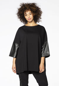 Blouse fake leather sleeves - black - #2