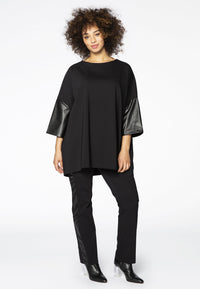 Blouse fake leather sleeves - black - #1