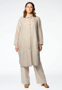 Blouse buttoned slits LINEN - brown - #1