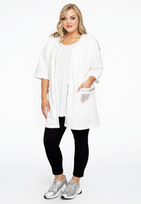 Cardigan with hoodie and strass - ecru - #1