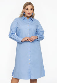 Dress blouse long buttoned POPLIN STRETCH - light blue - #2
