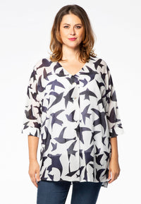 Tunic buttoned BIRDS - white - #2