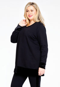 Sweatshirt velours cuffs - black - #1