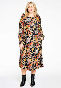 Dress smocked cuff GRAPHIC - black - #1