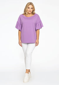 Shirt wide frill sleeve COTTON - light purple - #1