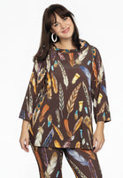 Shirt A-line turtle neck FEATHERS - brown - #1