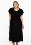 Dress Frilled V-neck MESH - black
