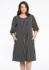 Dress Puff Sleeve STRIPES - black - #1