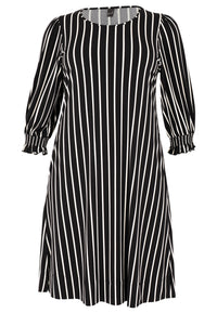 Dress Puff Sleeve STRIPES - black - #4
