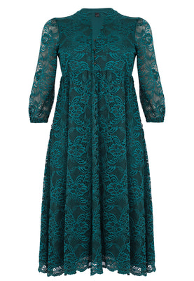 Dress puffed sleeve lace - dark green - #4