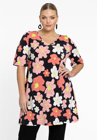 Tunic wide bottom HIBISCUS - black - #1