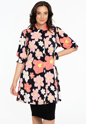 Blouse puff sleeve HIBISCUS - black  - #1